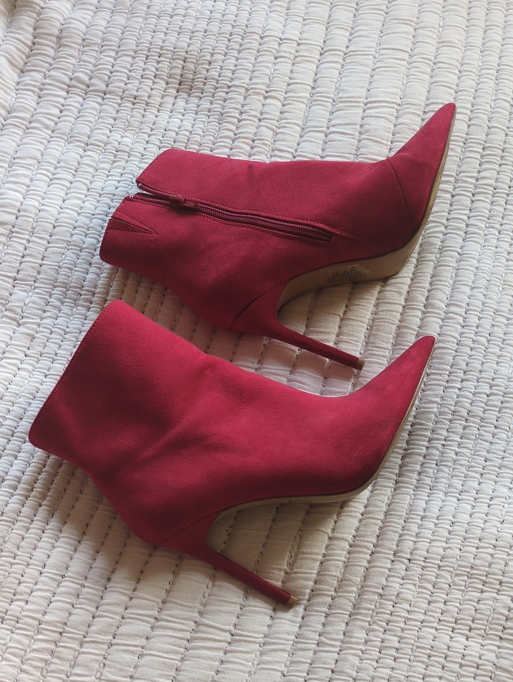 Women's Red Pointed-Toe Stiletto Ankle Boots Faux Suede